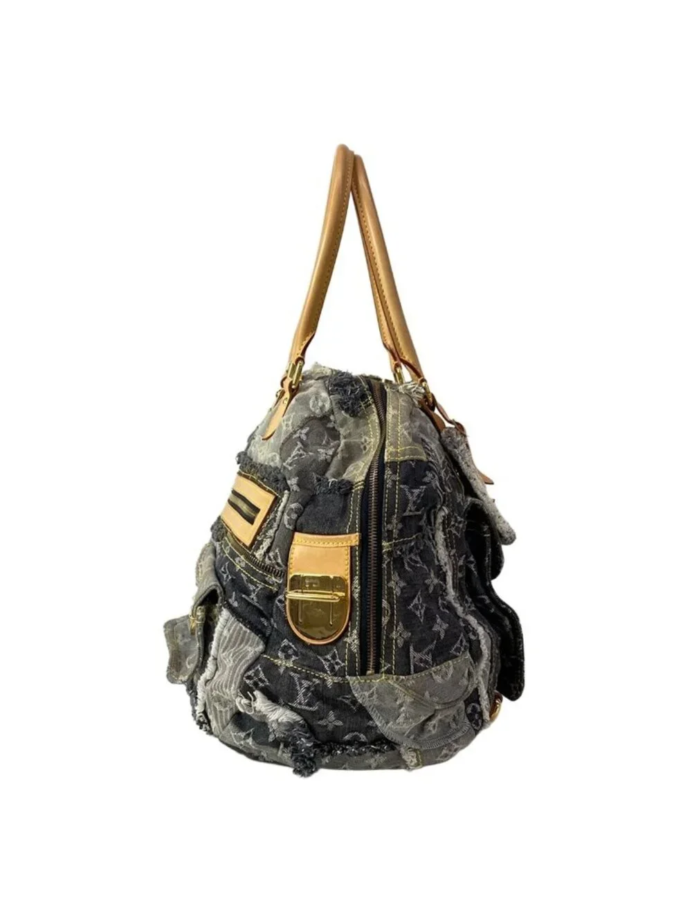 Louis Vuitton Shoulder Bag Monogram Denim Patchwork Bowie Black
